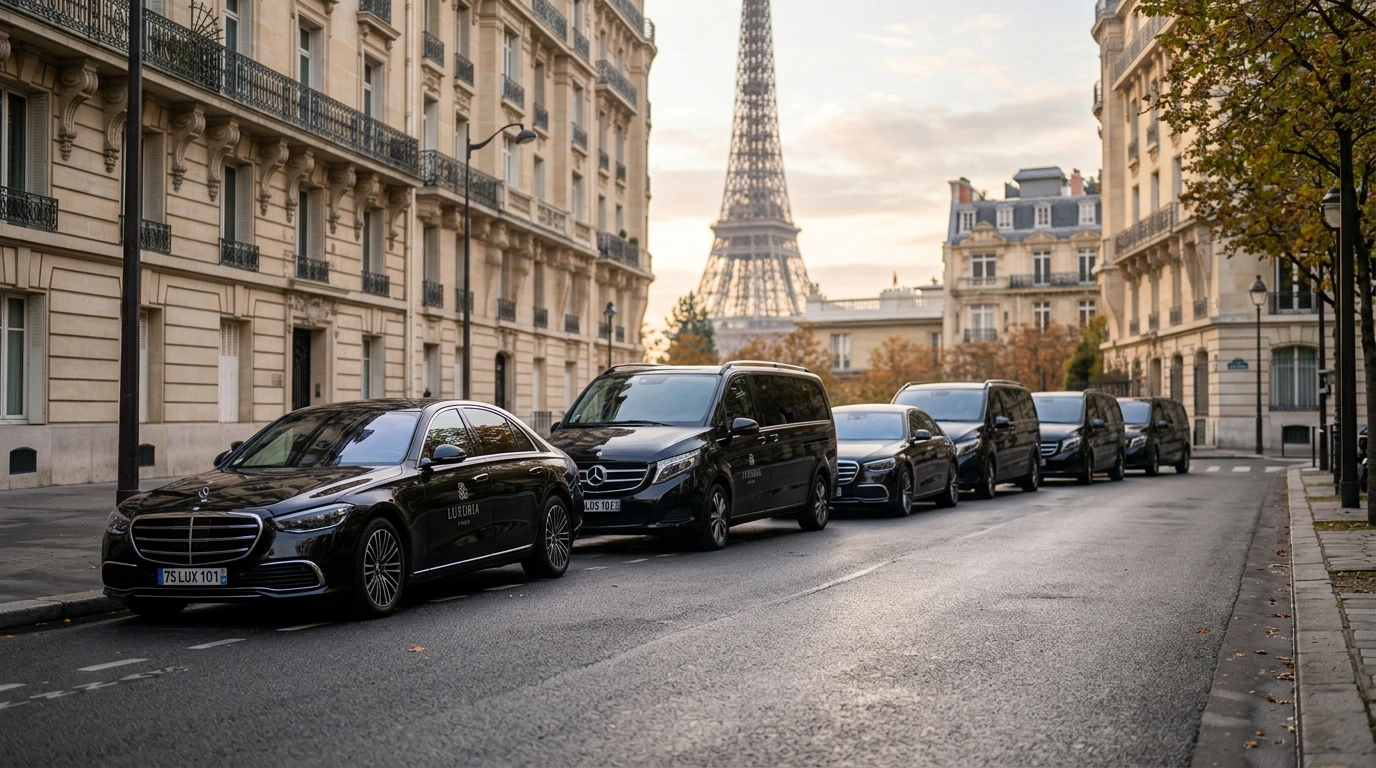 Our fleet of premium Mercedes-Benz vehicles for private transfers to Paris and Disneyland Paris